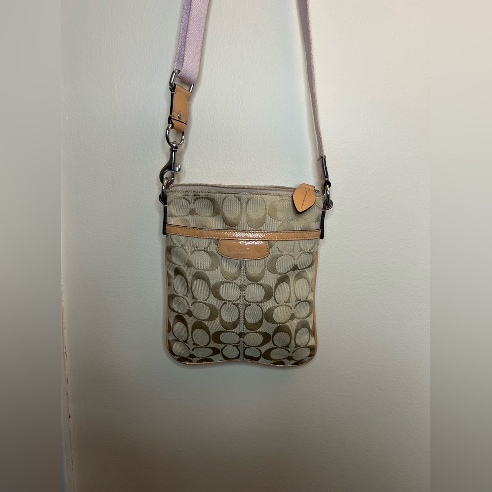 Coach Signature Beige and Tan Crossbody Bag